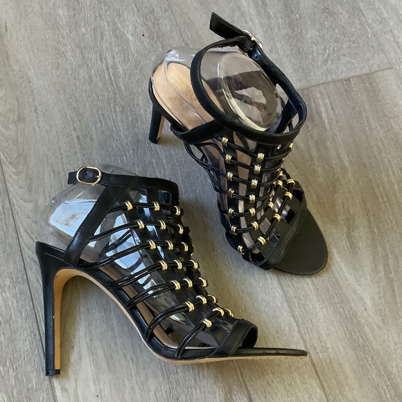 VINCE CAMUTO Kalare Caged Heels  Black with Gold Size 10 - Picture 1 of 10